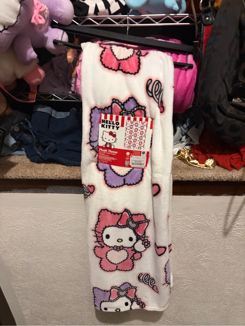 Hello Kitty teddy bear Throw Blanket. White, Pink & Purple